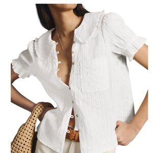 NEW White Ruffled Blouse with Peter Pan Collar NEW small